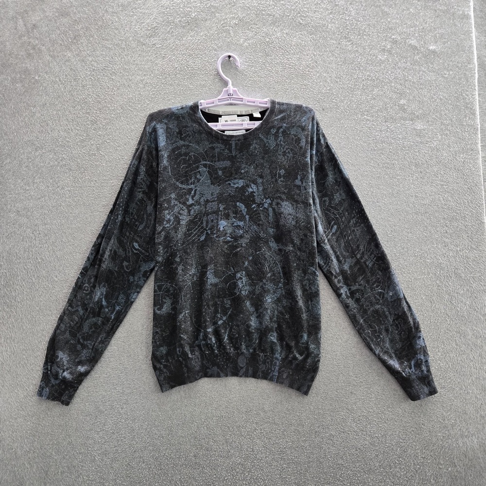 Robert Graham Men Sweater XL Gray Cotton Linen Abstract Art Wearable Old Money
